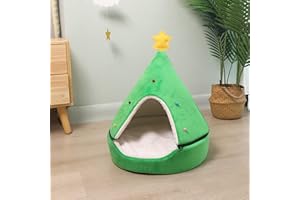 NIBESSER Cuccia Gatto Chiusa Interno Cuccia Natalizia a Forma di Albero di Natale Cuccia Nido Cane Morbida Separabile Lavabile Casetta per Gatti Calda Invernale