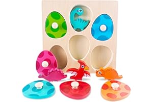 TANGDUDU Drewniane puzzle od 1 roku życia, Baby Montessori, drewniana zabawka z dinozaurem dla 1, 2, 3 lat, dla dziewcząt i chłopców, dzieci z chwytakiem, zabawka do sortowania, zabawka motoryczna, prezent na