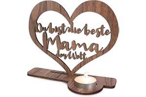 ‎KKLUNO Kkluno Muttertagsgeschenk Teelichthalter Briefkopf,Holz Herz Holzschild mit Beste Mama, Tischdeko Herz für Mama, Tisch Birthday Decorations,Weihnachten Geburtstagsgeschenk Dekoschild Holzdeko