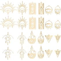 28 Breloques Filigrane Laiton - 14 Styles Géométriques Dorés Creux - Pour Création Bijoux DIY