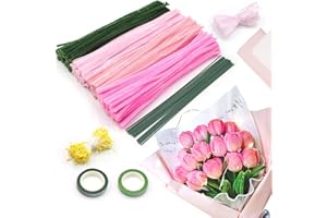 JINYJIA Kit Bouquet Cure Pipe Chenille 400 Pièces, Fil Chenille, Rose Cure-pipe pour bouquet, 4 Couleurs, Avec 2 Rouleau Ruban de Fleuriste et 360 Tige Fleur - Pour le Bricolage Rose Set