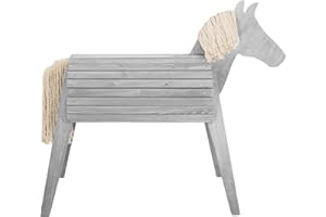 roba Cheval d'Équitation en Bois Massif pour Enfants - Résiste aux Intempéries - Hauteur d'Assise 89 cm - Cheval de Voltige pour Garçons et Filles dès 3 Ans - Teinté Gris