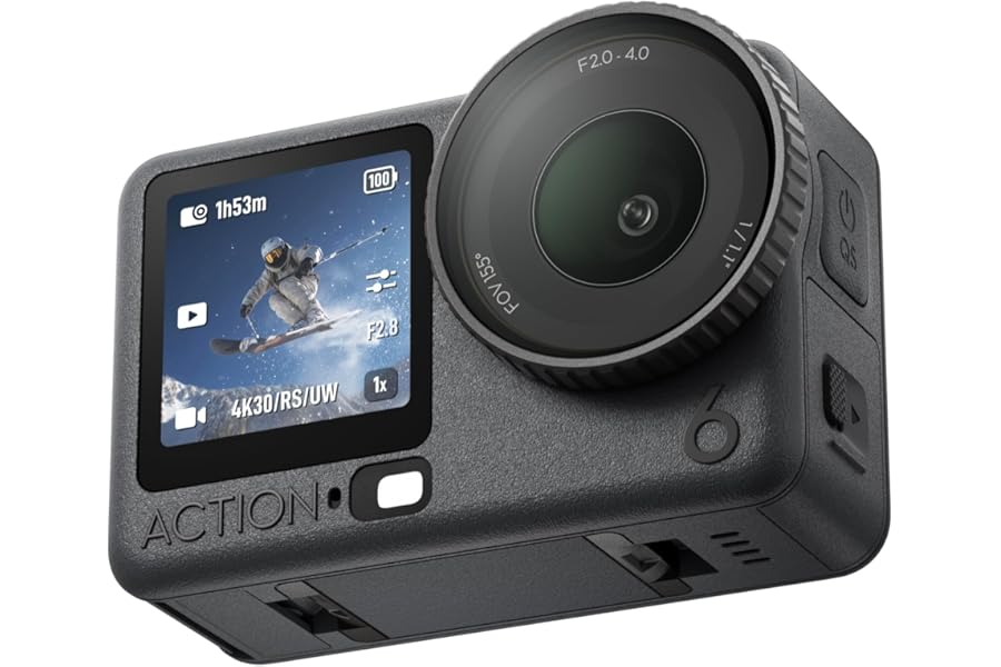 DJI Osmo Action 6 Combo Essential Action Camera with 1/1.1" Square Sensor, Variable Aperture from f/2.0 to f/4.0, Cold Resistant, 4 Hour Battery, 8K Camera Ideal for Daily Use
