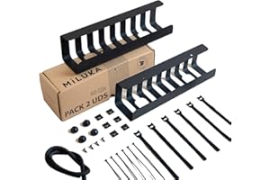 MILUKA Pack 2 Organizadores de Cables para Escritorio - Bandejas para Cables de 40x10 cm - Negro Mate - Ideal para Mesa de Oficina, Gaming o TV