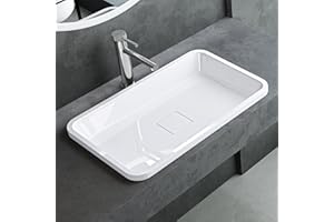 MAIMAI Mai & Mai Lavabo da Incasso 60x38x12cm, Lavandino Bagno Rettangolare Colossum104 Lavabo da Minerale Fuso, Bianco Lucido