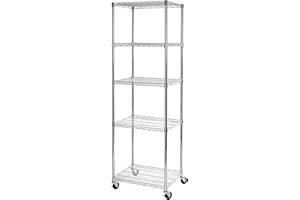 Seville Classics Etagère UltraDurable pour Charges Lourdes avec 5 tablettes et roulettes pivotantes, 61 x 45,7 x 182,8 cm (L x l x h), chromé