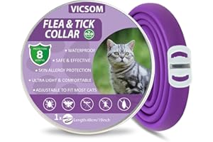 VICSOM Collare Antiparassitario per Gatti, Collare Antipulci Gatto, Collari Antiparassitari per Gatti, 8 Mesi di Protezione Naturale Collare Gatto Antiparassitario Regolabile Impermeabile 18.8 Inches Viola