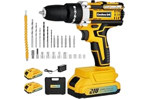 Anveltech Trapano Avvitatore Batteria 21V,Trapano Avvitatore a Percussione,Cacciavite Elettrico 45N.m,Regolazione Della Coppia 25+3,Con Batterie 2*2.0AH, 2 Velocità,Set Trapano a Batteria 24 Accessori