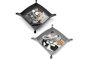Lolalet Leather Valet Tray 2 Set, Folding Catchall EDC Tray Organizer for Keys Coins Jewellery Watches Wallets Phones Change, Snap Design Leather Tray for Coffee Table Bedside Entryway Hallway