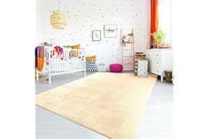 TT Home Tappeto Stanza Bambini Lavabile Moderno Pastello Monocromatico Antiscivolo Soft, Colore:Beige, Dimensione:200x280 cm