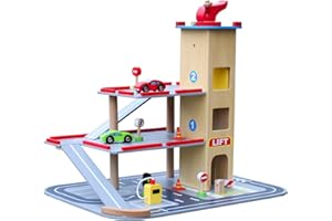 HYGRAD® Wooden 3 Storey Garage Pretend Toy Kids Educational Toy Vehicle Car Role Play Gift Set Best For Birthday Xmas