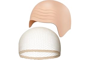 GEOSAR Set de Gorra Calva de Látex y Gorro de Malla de Peluca Gorro de Peluca de Látex Grueso de Piel Gorro de Red de Peluca Elástico de Cabeza para Adulto Disfraz Vestuario Cosplay Halloween