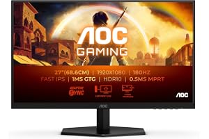 AOC 27G42E 27 Zoll FHD Gaming Monitor, 180Hz, Fast IPS Panel, 1ms GtG, HDR10, G-Sync Compatible, (1920x1080 HDMI 1x 2.0 