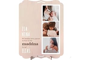 nagu® Cornice Portafoto in Legno – Regali Personalizzati – Vuoi essere la mia madrina – Ricordi di Battesimo per Neonato – Foto 10x15 cm – Supporto da Tavolo – Retro Liscio per Dedica Speciale