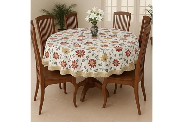Homerz Premium Round Table Cover, 60 inch Diameter, Waterproof and Easy to Clean, 2 Years Brand Guarantee (Brown Lotus New)