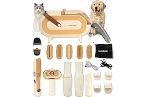 BESTYIJO 10000PA Toelettatura e aspirazione a Vuoto per Animali Domestici, Bassa rumorosità, Tosatrice per Cani Professional con 7 Strumenti per la toelettatura, Tagliabordi Elettrico per Cani (Giallo)