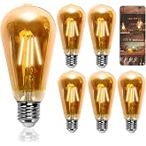 Aigostar ST64 Vintage Style Edison Bulb, E27 LED Bulb (Fat Cap, 4W (Equivalent To 38W), Warm White LED Filament Bulb (2200K).