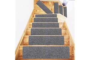 Hoquare 14pcs Carpet Stair Treads, Edging Non Slip Stair Mats, Step Runners Staircase Protection Cover, Washable Stair Carpet Treads for Kids, Elders, Pets (Grey)