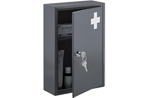 Relaxdays Armoire à Pharmacie, verrouillable, 2 Niveaux, HxLxP: 32x21,5x9,5 cm, Ranger médicaments, Gris - Blanc