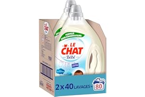 Le Chat Bébé – Lessive Liquide Hypoallergénique – 80 Lavages (2x2L) – Lessive spéciale Bébé et peaux sensibles