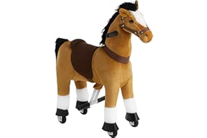 tectake® Cheval à Bascule et à Roulettes - Poney Jouet pour Enfant 3-12 Ans (2 Tailles) - Animal à Bascule Avec Selle & Harnais - Porteur pour Maison & Extérieur