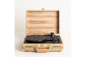 CREATE/Record Player Wood/Platine Portable Bois Finition Or/avec Bluetooth USB, SD, MicroSD et Mp3, 6W, 3 Vitesses de Lecture
