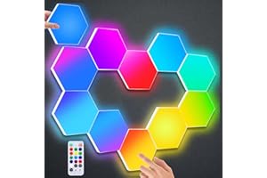 AMAILTOM Panneau LED Mural avec Télécommande, Applique Murale LED Deco Gaming Contrôle Tactile Panneau LED RGB Lampe Gaming DIY Géométrique Veilleuse Lumière LED Hexagonales pour Chambre Salon, 10 Panneaux