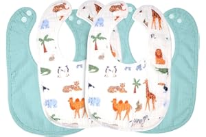 Qalpy Pack de 4 Baberos Bebé Impermeables Recién Nacido – Pack Baberos Impermeables Bebe Algodón Antimanchas Lavables Suaves y Ajustables