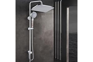 GAOZHI Colonna Doccia idromassaggio Acciaio Inox Senza Miscelatore Fori Muro Regolabili Cromo Asta Doccia Set Doccia a Pioggia Con Doccetta, Porta Ogetti Mensola e Soffione Doccia 30x20 cm