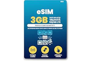 JZN MARKET H2O Wireless eSIM USA 30 Giorni – eSIM Prepagata con 3GB di Dati Ad Alta Velocità 4G LTE/5G e 2GB di Hotspot Mobile, Dati Illimitati, Chiamate e SMS verso oltre 70 Paesi, SIM Mobile USA