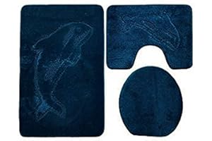 Ilkadim Dolphin Bathroom Set, 3 Piece Set 55 x 85 cm Monochromatic Set, Toilet Mat with a Cut-Out for Free-Standing Toilet