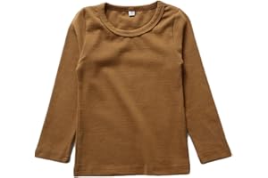 BINIDUCKLING Kinder Basic Rundhalsausschnitt Top Mädchen Junge Stretchy Langarm T-Shirt Schule Tee Baumwolle Warm Tops Alter 2-8 Jahre
