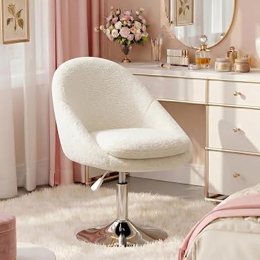 DUHOME Tabouret Coiffeuse Blanc Cuir Rembourré Avec Pieds Métal - Chaise Piano 46.5x41.5x40cm