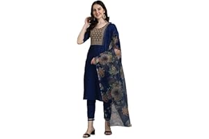 VredeVogel Ladies Embroidered Cotton Silk Blend Kurta Pants and Dupatta Set