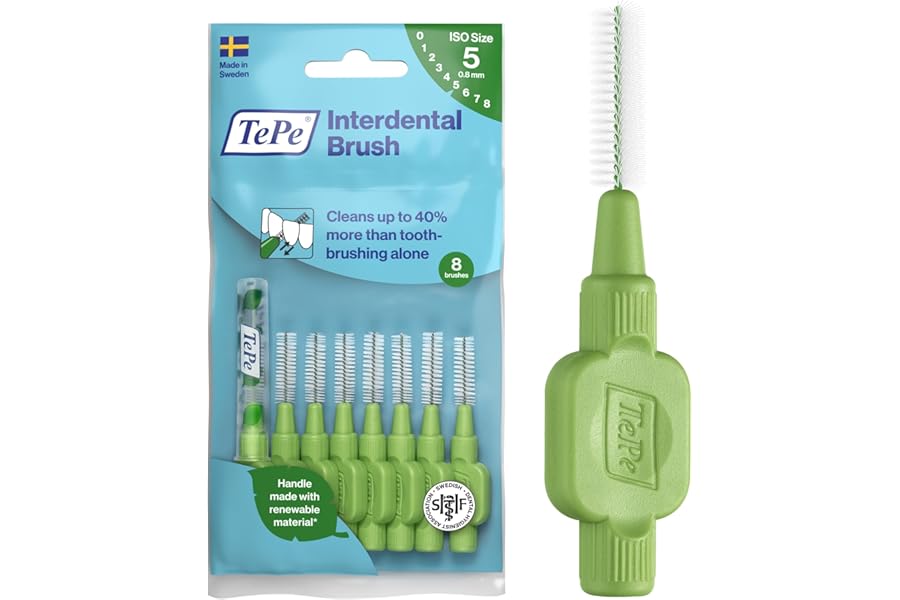 TePe Original Green 0.8mm / ISO 5 8pcs Plaque Remover Effective Flossing Floss for Wide Gaps