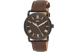 Fossil Reloj para hombre Copeland 42mm, movimiento de cuarzo, 42mm Caja de acero negro con correa de piel, FS5666
