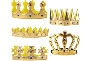 WOOTONG AWAVM 5 PCS King Crowns & Queen Tiara Set - Gold Party Hats for Kids' Birthday & Medieval Photo Props