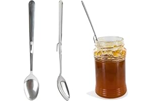 TOTALLY ADDICT COOK CONCEPT - KU6317 Cuillères Long Manche Inox pour Confiture - Adaptées au Rebord des Pots - Lot de 2 - Dimensions : 19 x 3 x 2,5 cm - Couleur : Gris
