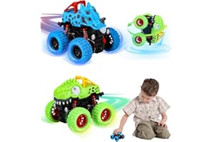 TIDEVAN 2 Pezzi Monster Truck Auto da Corsa Giocattolo Dinosauro Macchinine Giocattoli Push and Go Veicoli 360° Rotante Acrobatica Interno & All'aperto Giochi Regalo Bambini per Bambini 2 3 4 5 6 Anni