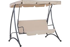 Beliani Columpio de jardín con Marco de Acero y Tejido Beige 3 plazas Resistente a la Intemperie Temple