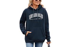Vijamiy Sweat a Capuche Femme Los Angeles Sweats Doublé Polaire avec Poche Chaud Hoodie Sweatshirts Femme Manches Longues Thermique Automne-Hiver Pullover