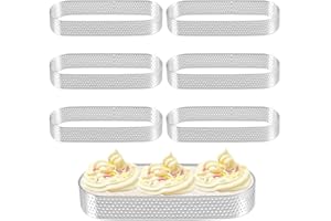 FANTASYON Lot de 6 Anneaux Cercle à Tarte 8 cm en Acier Inoxydable,Cercle a Tarte,Cercles à Tartelette,Cercle Perforé Patisserie,Résistants à la chaleur et Perforé pour Quiches,Gâteaux,Mousse (13 × 4.5 × 2CM)