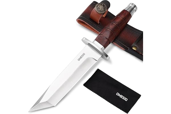 Omesio Tanto Jaktkniv 5Cr14MoV Fast Blad Trähandtag Läderslida | Tanto-kniv med 15,5 cm blad i 5Cr14MoV-stål, trähandtag och läderslida för camping och friluftsliv