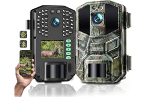 WOLFANG Fototrappola 64 MP 4K HD, Wi-Fi Bluetooth, Fotocamera da Caccia con Visione Notturna Attivata dal Movimento, Impermeabile IP66, Tempo di Registrazione di 0.1 secondi