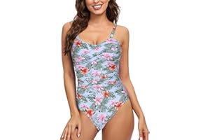 Yuson Girl Costume da Bagno Intero da Donna Sexy Costume Interi Push Up Tinta Unita Bikini Un Pezzo Vita Alta Floral Bandeau Swimsuit con Tracolla Regolabile Estate