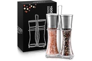 Vzaahu Salt and Pepper Grinders 2 Set Large with Ceramic Core with Stand Adjustable Coarseness, Portable, Refillable Spice Mills,Home Kitchen Birthday, Housewarming Gifts