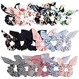 ANBALA Chiffon Satin Solid Stripe Flower Color Bow Scrunchies for Hair - 18 Pieces