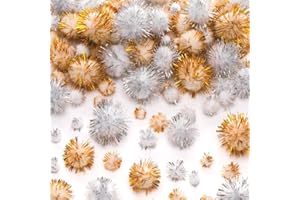 Baker Ross AR687 Gold & Silver Glitter Poms for Kids Christmas Crafts and Decorations (Pack of 100), Silver & Gold