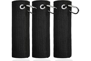 MEISO 3 Piezas Toallas de Golf, Toalla Golf de Microfibra con Mosquetón, Microfibra Ultra Absorbente 40x40cm, Diseño Gofre, Muy Absorbente, Secado Rápido, para Bolsas/Accesorios de Golf (Negro)