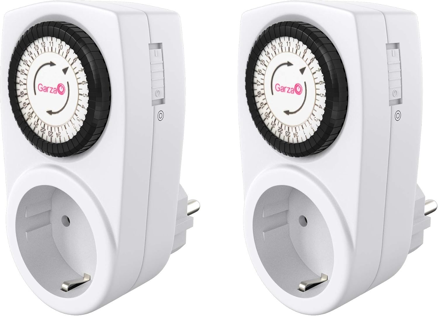 Garza - Temporizador analógico para interiores, juego de 2, enchufe programable, temporizador diario (24 h), máximo 3680 W, 16 a/ 230 V/50 Hz, blanco